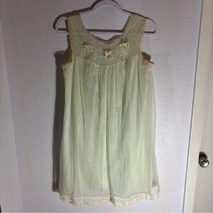 Vintage 50's Van Raalte Light Green Chiffon Nightie Babydoll Lace Size S Small